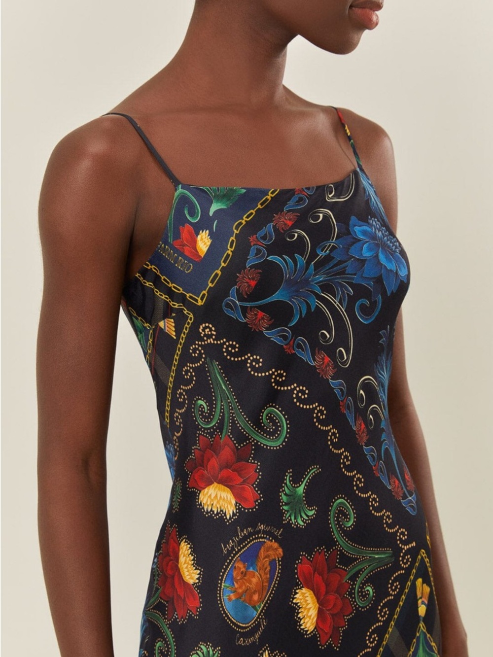 FARM Rio Black Floral Patchwork Slip Maxi Dress M New - Picture 2 of 8